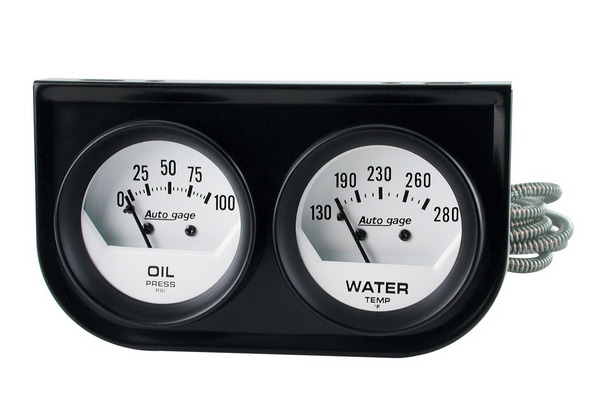 GAUGE CONSOLE, OILP/WTMP, 2-1/16", 100 PSI/280 F, WHT DIAL, BLK BZL, AUTOG